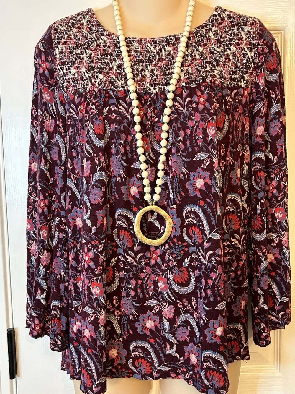 Cottagecore Boho Floral Paisley Indie Lucky Brand Women Floral Smocked Top Sz S
